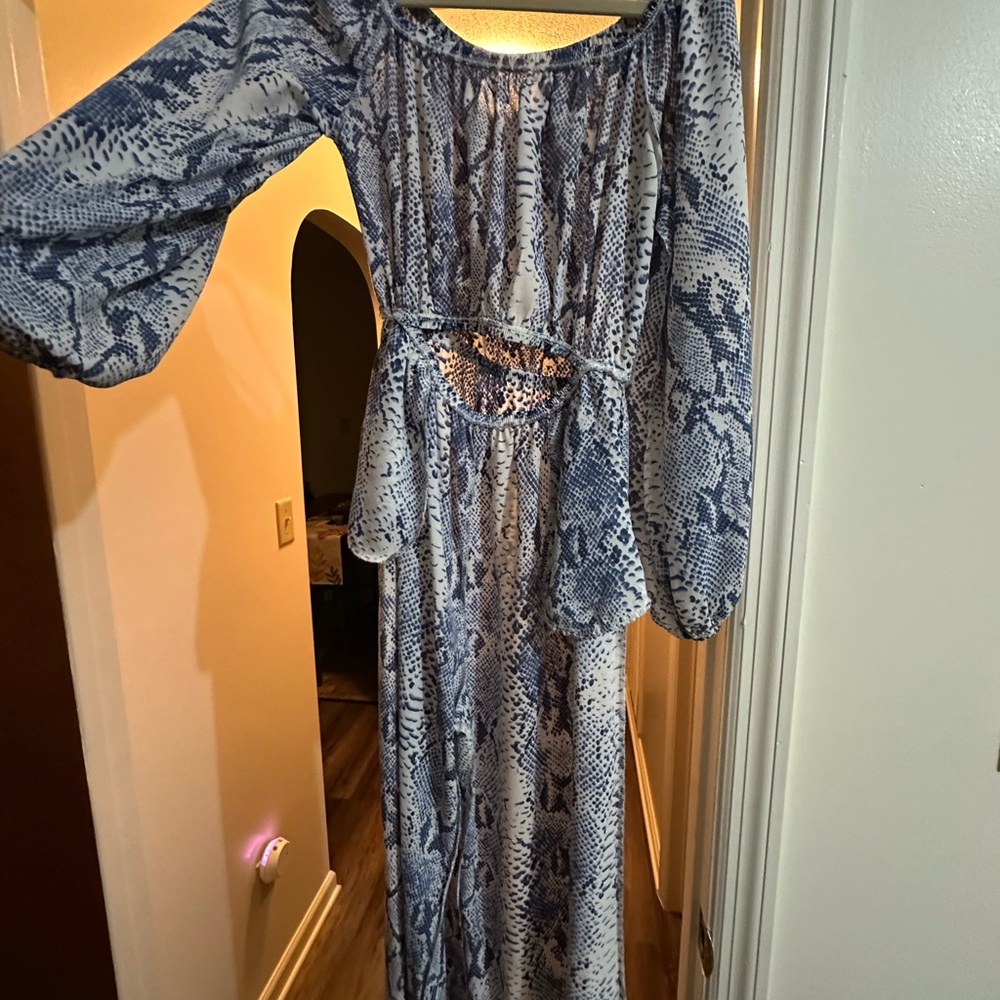 Blue and White Snake Print Dress